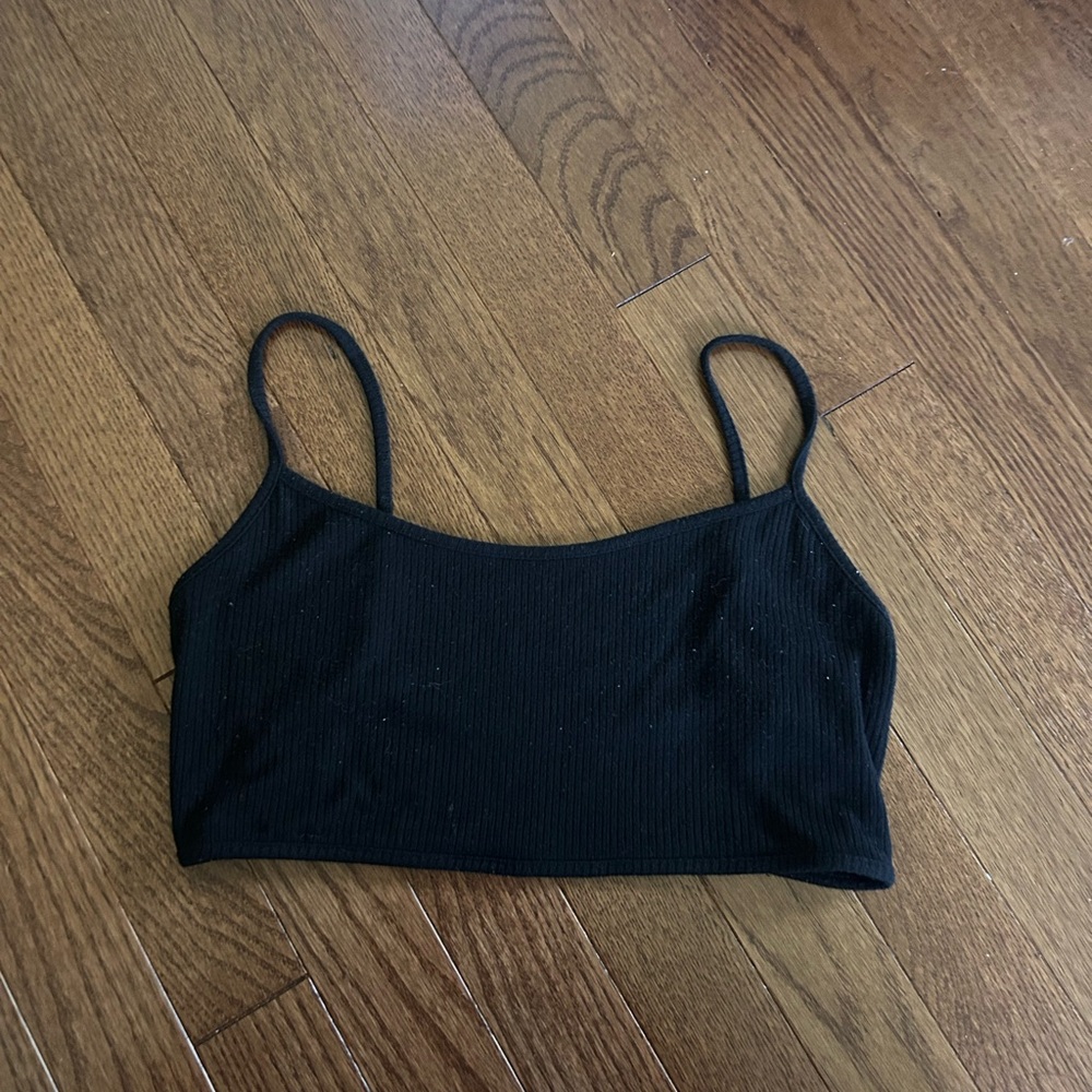Garage Black Ribbed Tank Top with Open Back